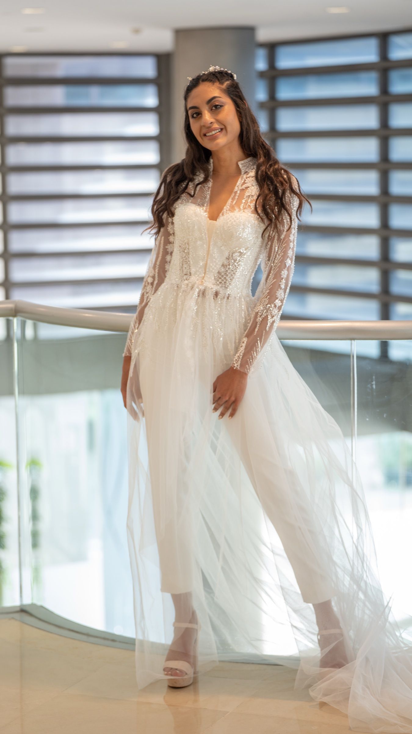 Beaded bridal jumpsuit with sheer tulle overskirt — Oksana Dorenska