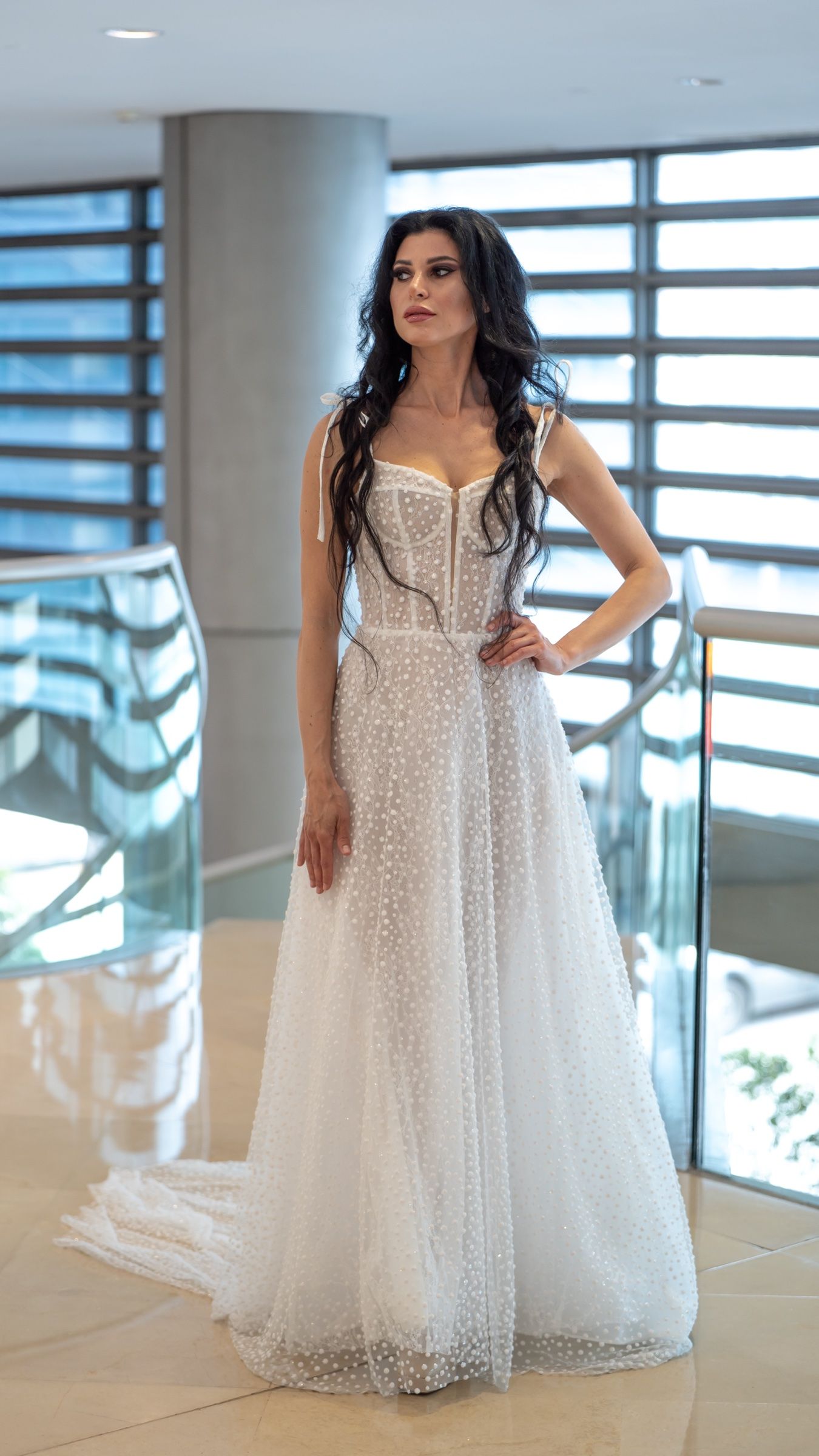 Sheath wedding dress with thin straps and beaded corset — Oksana Dorenska