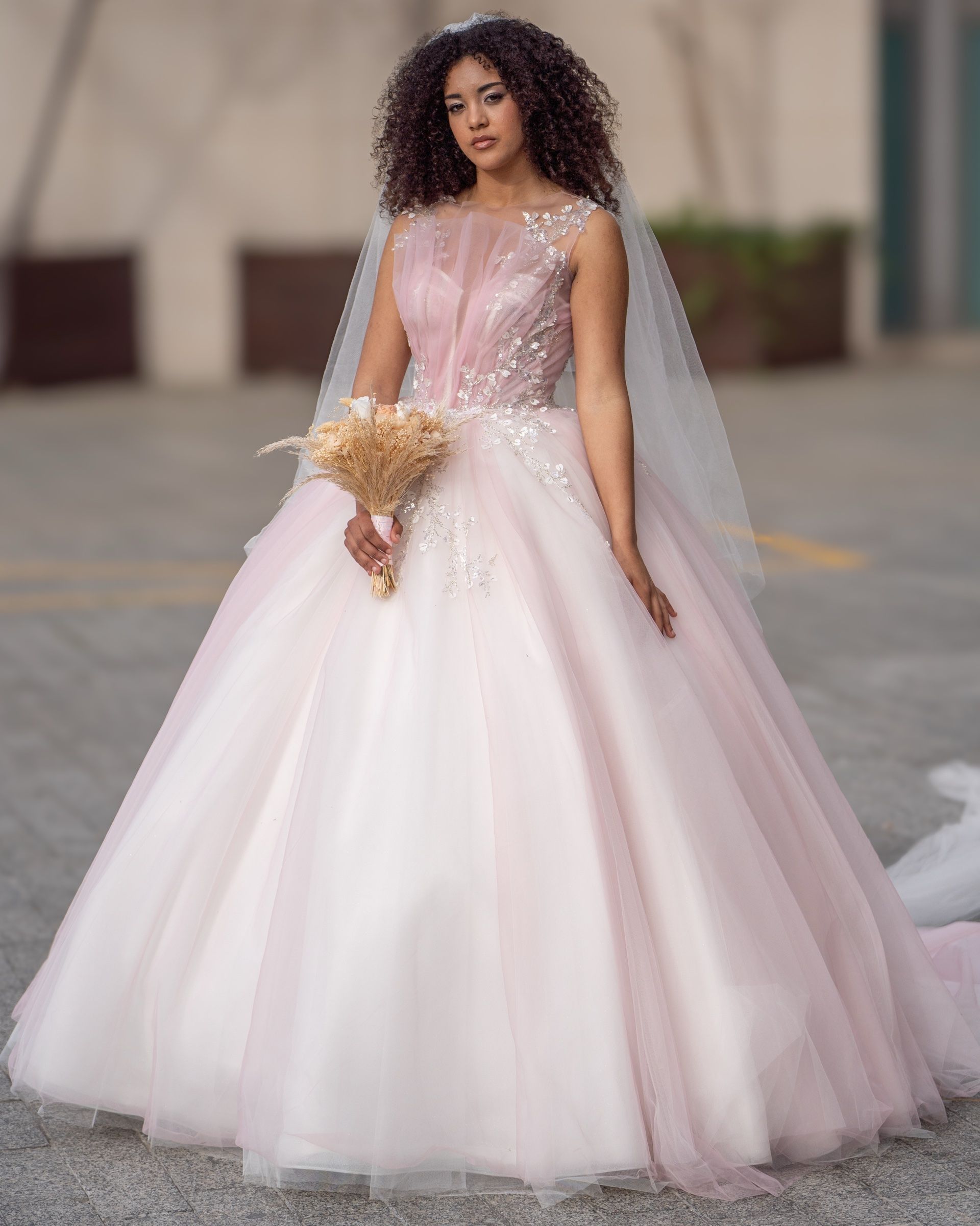 Princess wedding dress in pink with beaded bodice — Oksana Dorenska