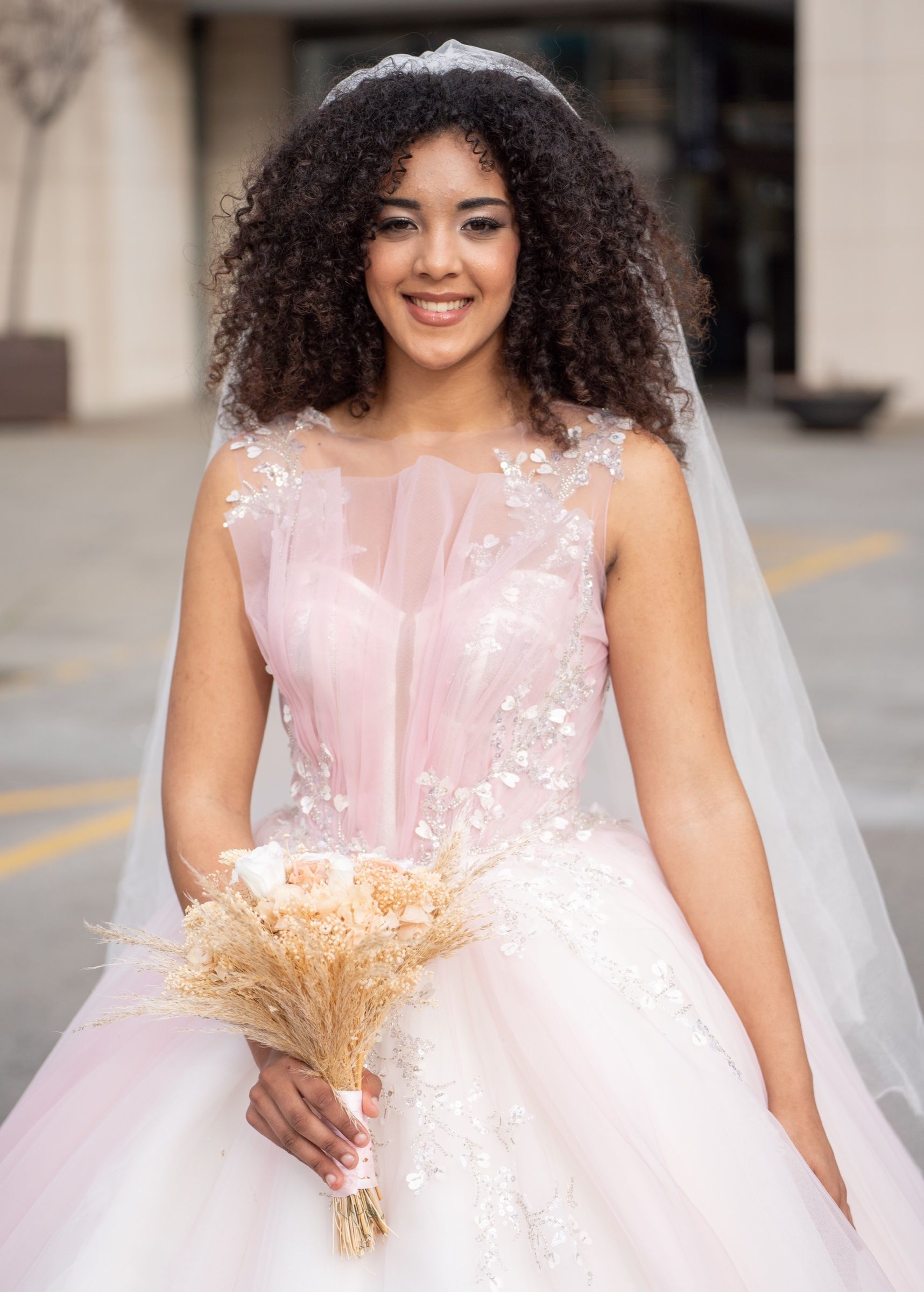Princess wedding dress in pink with beaded bodice — Oksana Dorenska