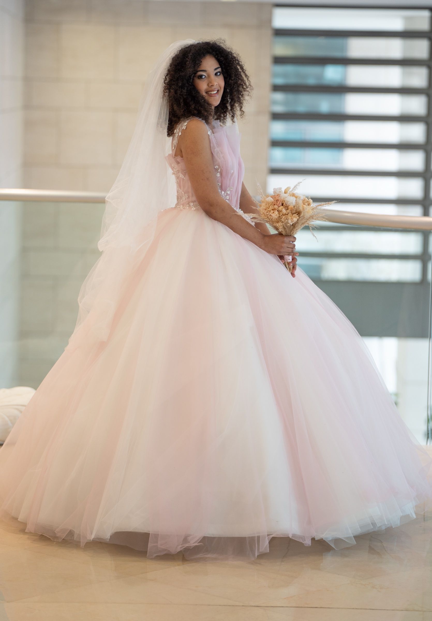 Princess wedding dress in pink with beaded bodice — Oksana Dorenska