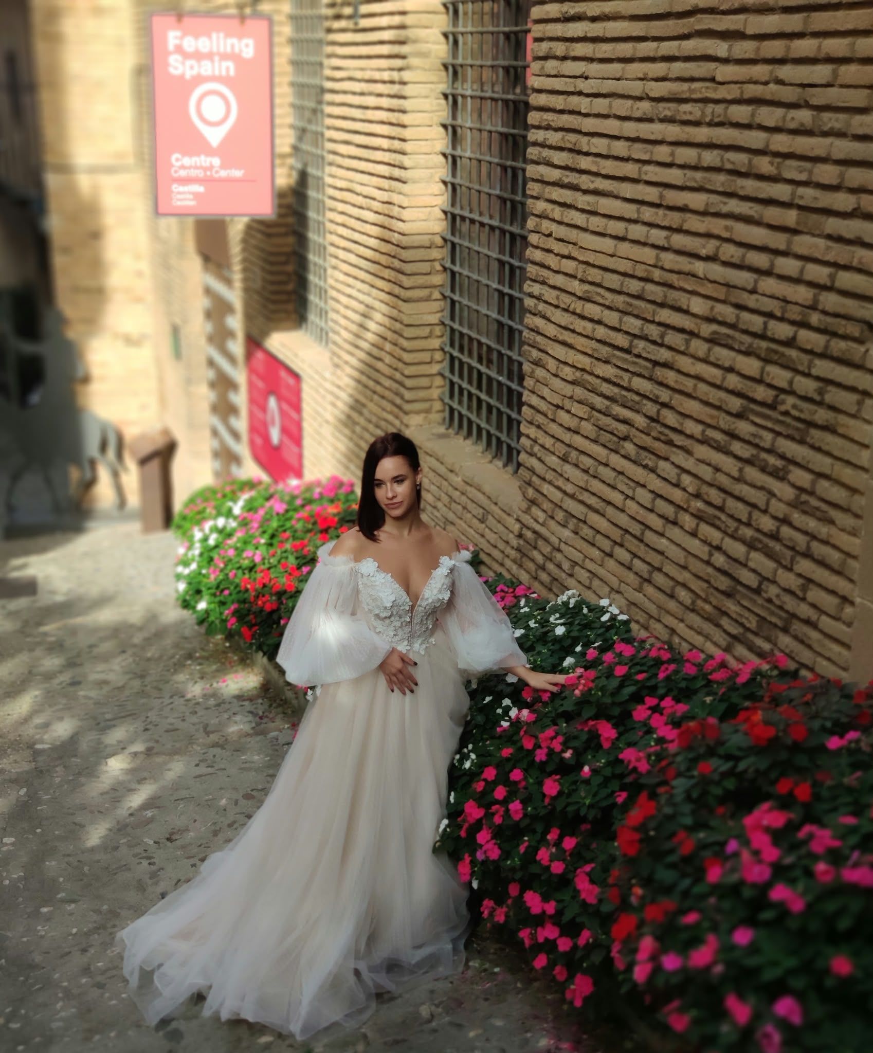 Off-shoulder A-line wedding dress with puff sleeves — Oksana Dorenska