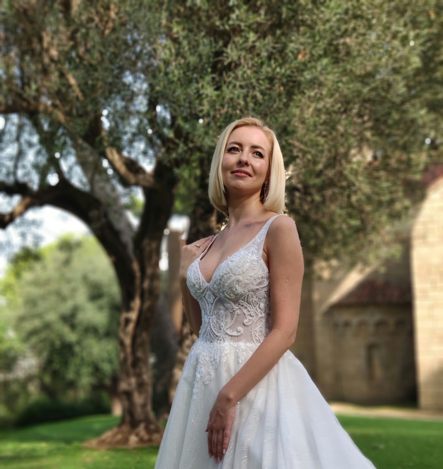 A-line wedding dress with lace bodice and shimmer tulle skirt — Oksana Dorenska