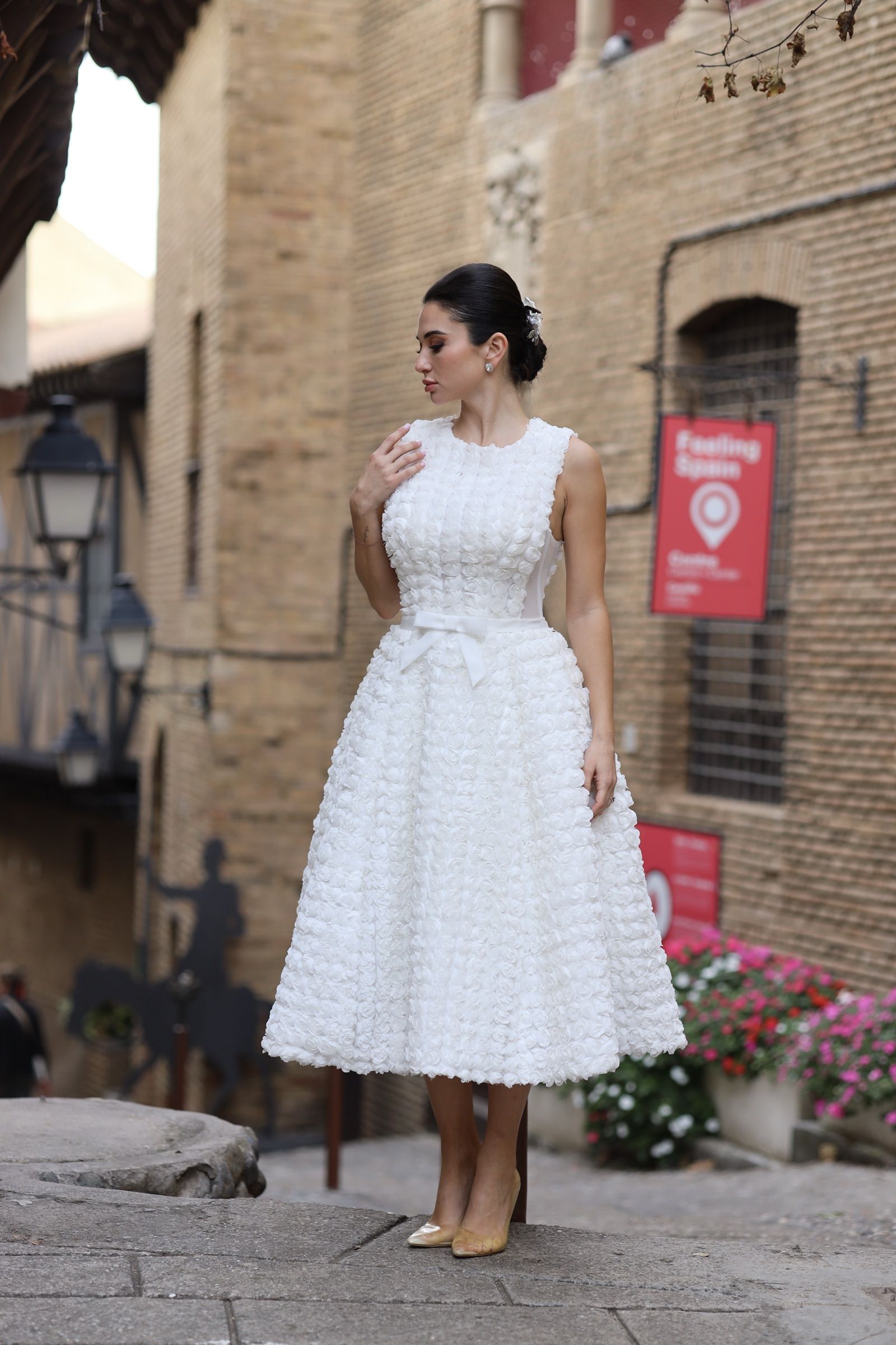 Elegant, simple midi A-line wedding dress — Oksana Dorenska