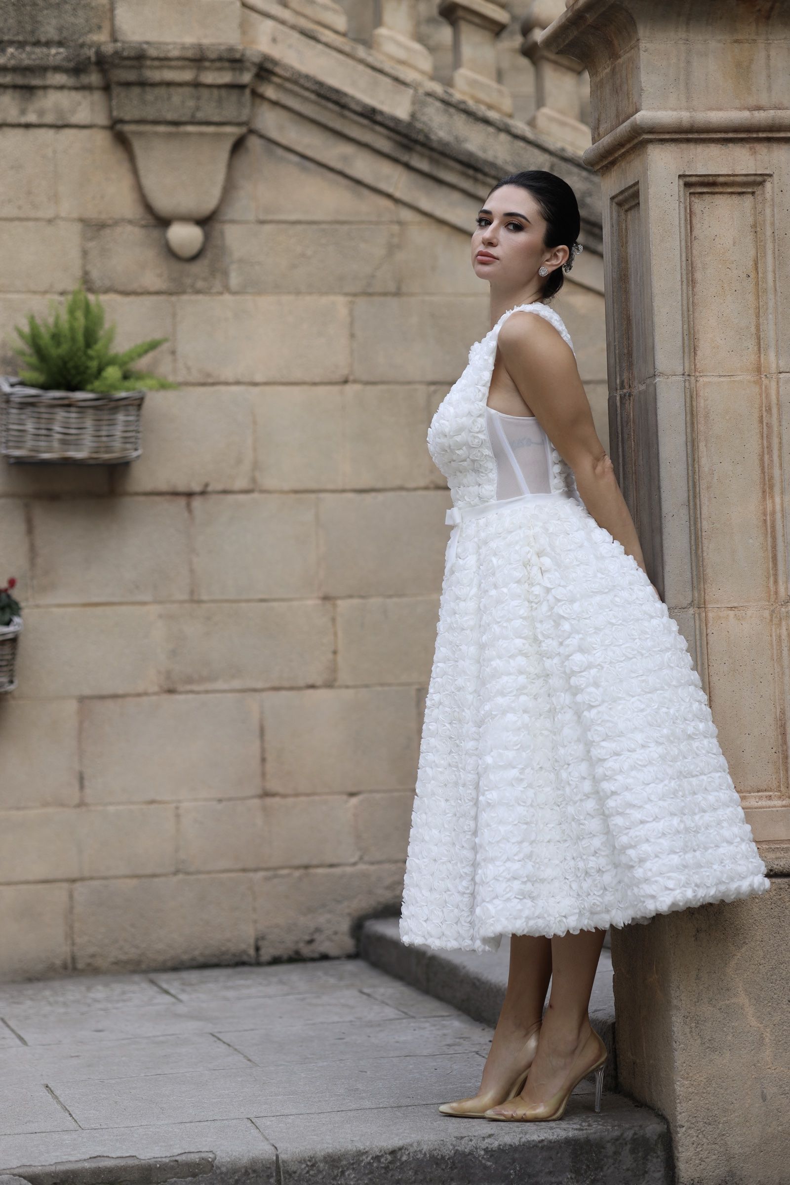 Elegant, simple midi A-line wedding dress — Oksana Dorenska