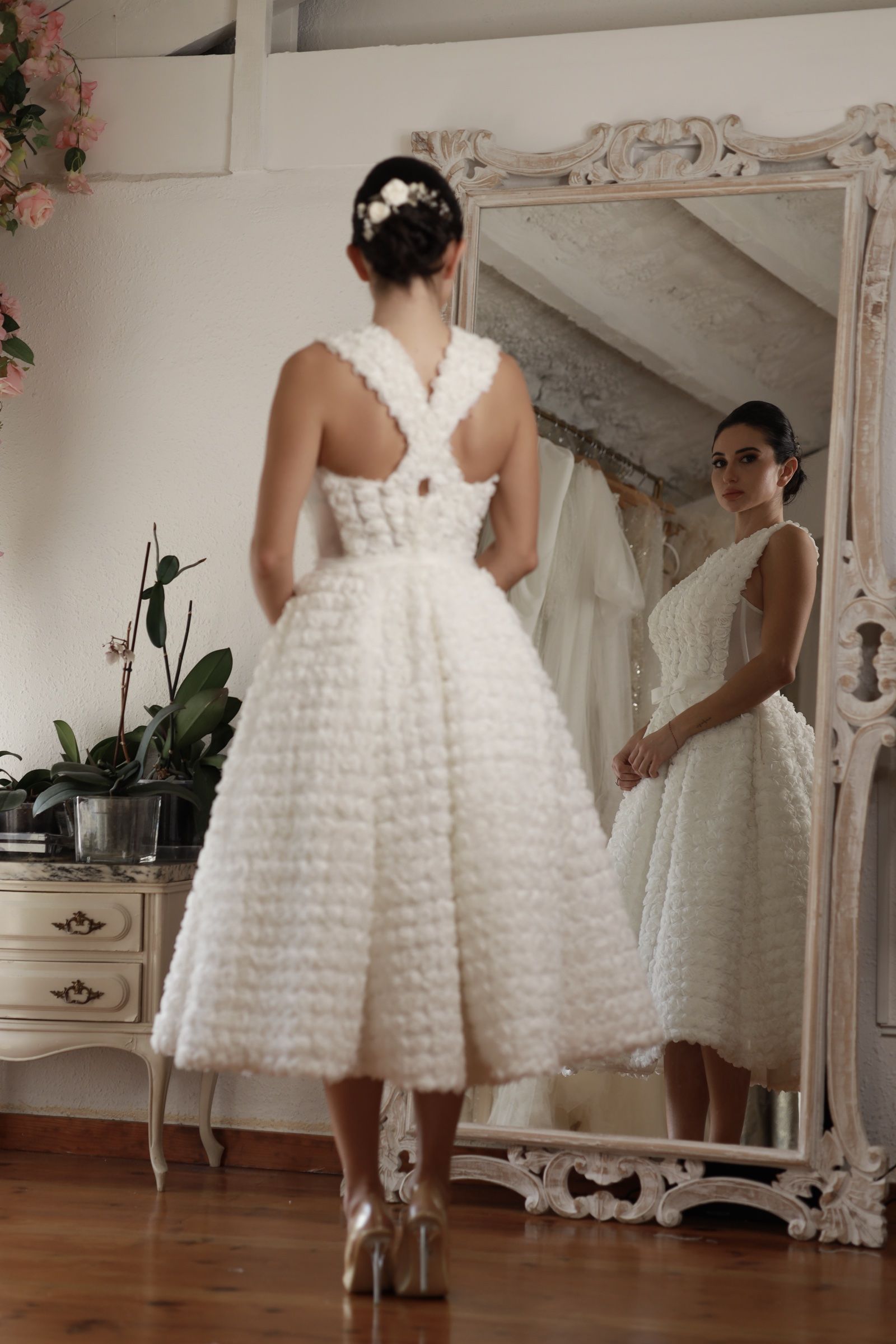 Elegant, simple midi A-line wedding dress — Oksana Dorenska
